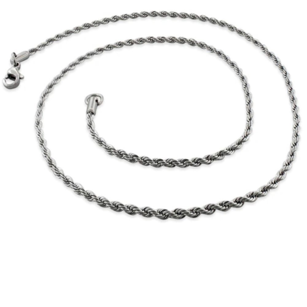 Stainless Steel Silver Rope Chain 20". NWT